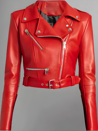 Women's Cropped Leather Biker Jacket