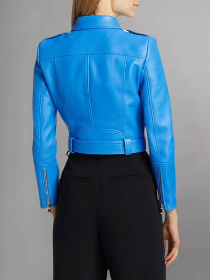 Women's Cropped Leather Biker Jacket