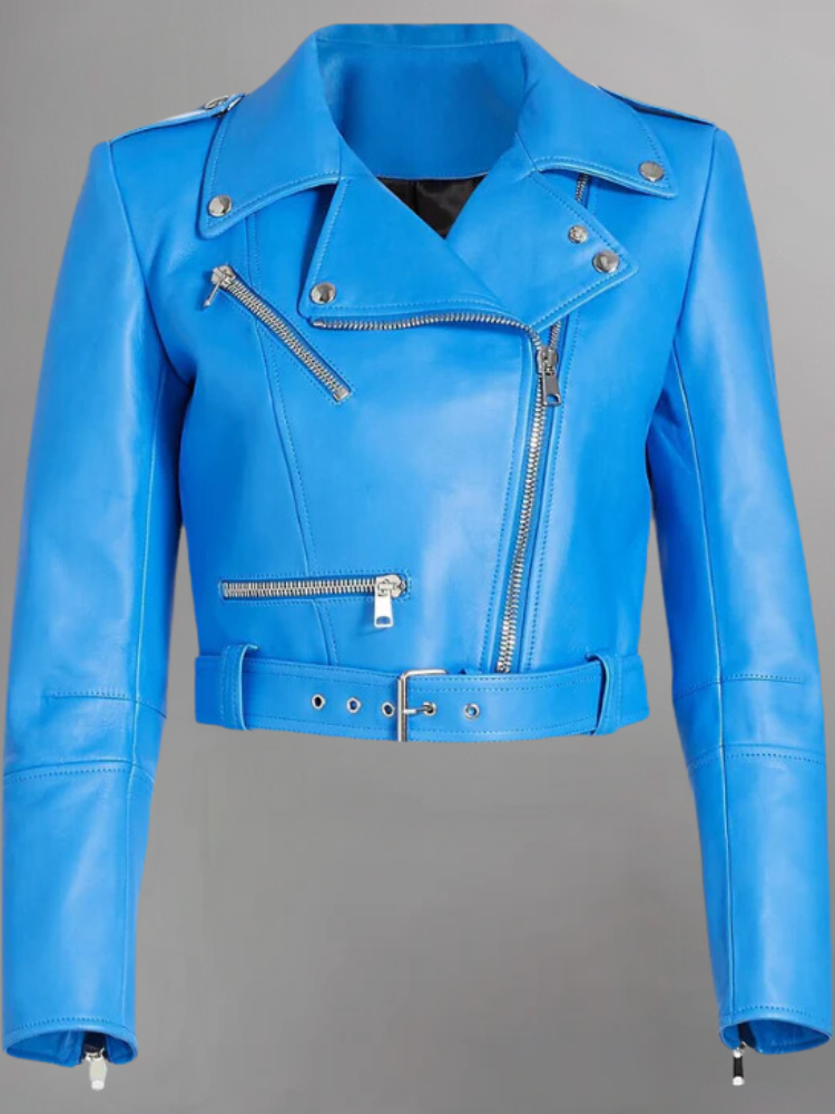 Women's Cropped Leather Biker Jacket