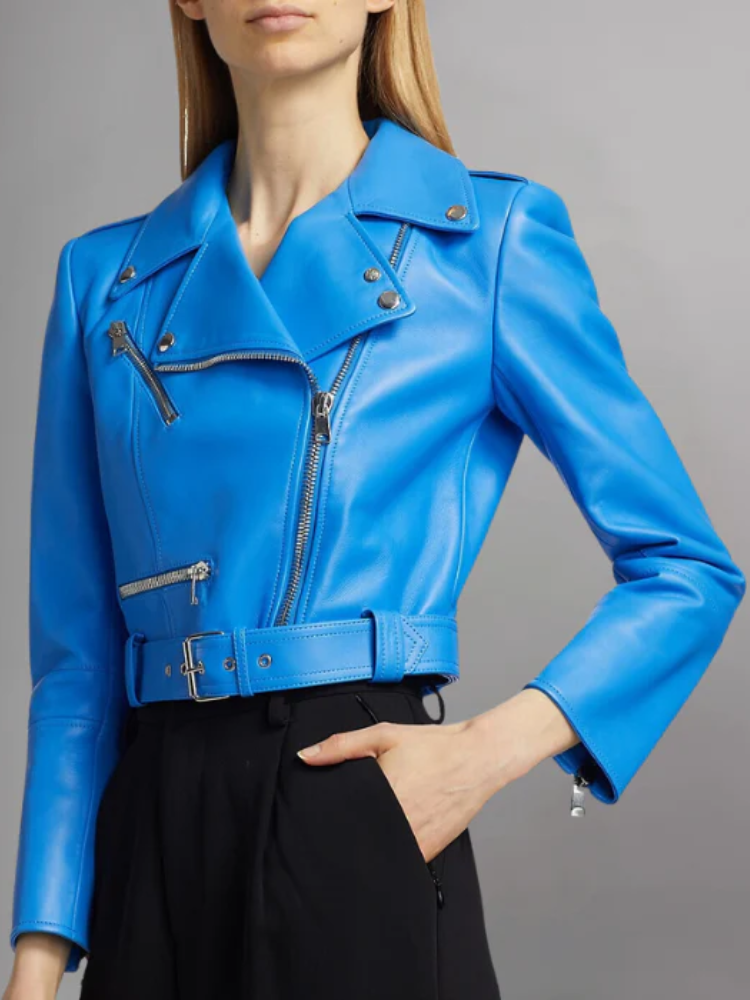 Women's Cropped Leather Biker Jacket