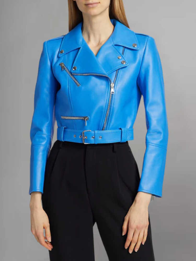 Women's Cropped Leather Biker Jacket