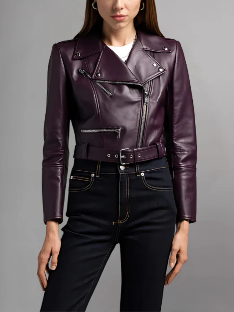 Women's Cropped Leather Biker Jacket