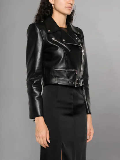 Women's Cropped Leather Biker Jacket