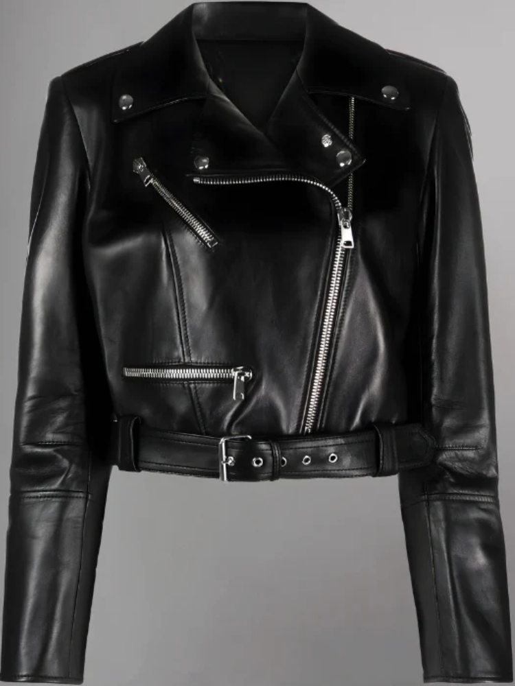 Women's Cropped Leather Biker Jacket