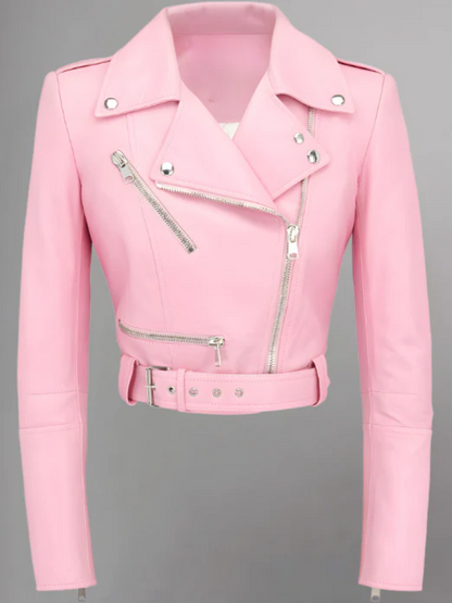 Women's Cropped Leather Biker Jacket