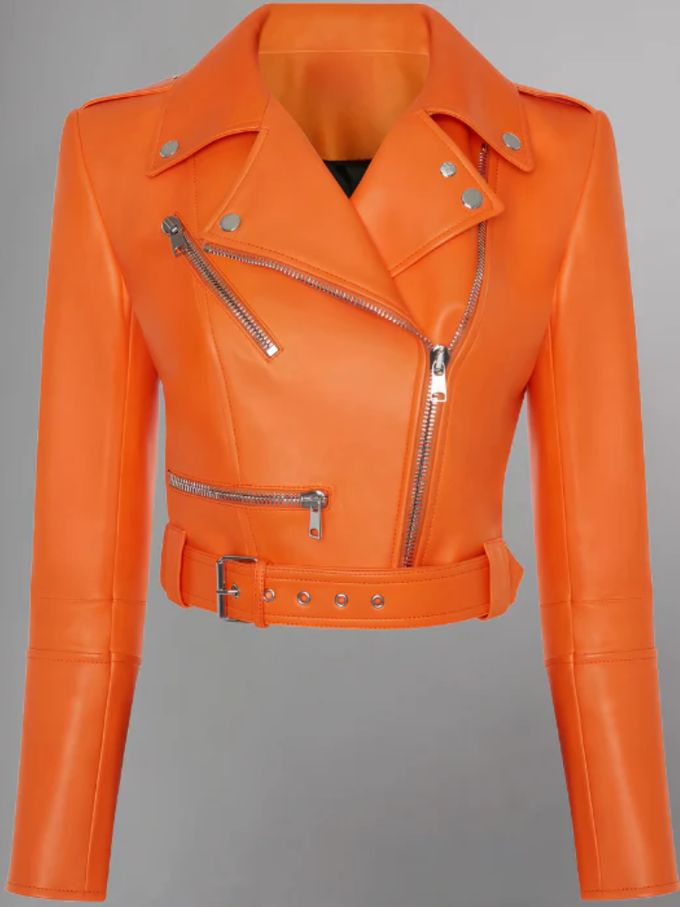 Women's Cropped Leather Biker Jacket