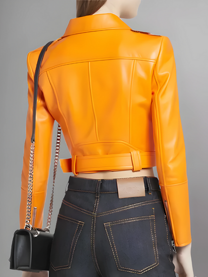 Women's Cropped Leather Biker Jacket