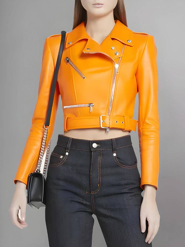 Women's Cropped Leather Biker Jacket