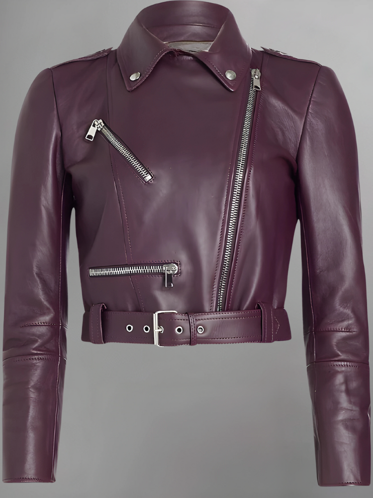 Women's Cropped Leather Biker Jacket