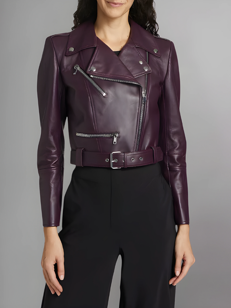 Women's Cropped Leather Biker Jacket