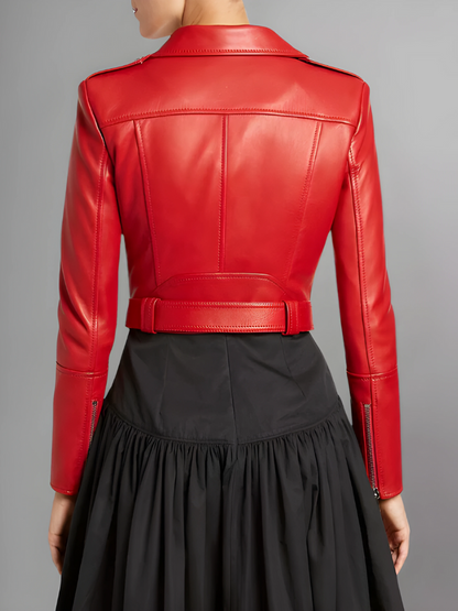 Women's Cropped Leather Biker Jacket