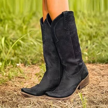 Women’s distressed knee-high boots with studs – women