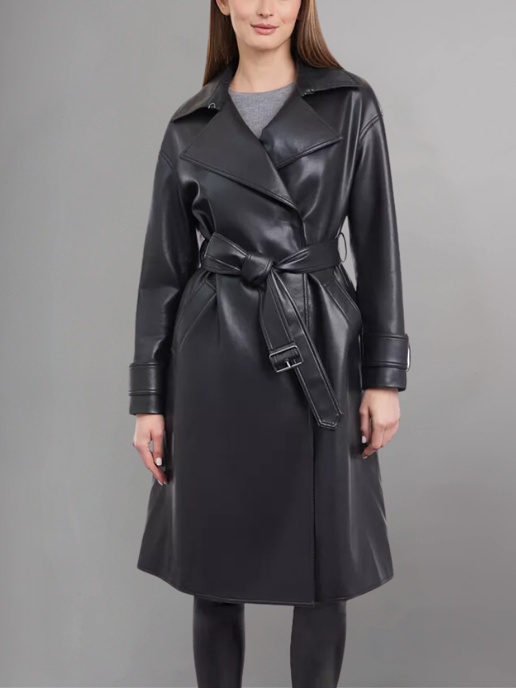 Women's Elle Belted Sheep-Leather Trench Coat