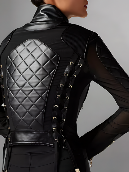 Women's Mesh Leather Moto Jacket