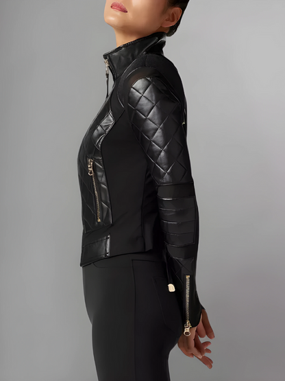 Women's Mesh Leather Moto Jacket