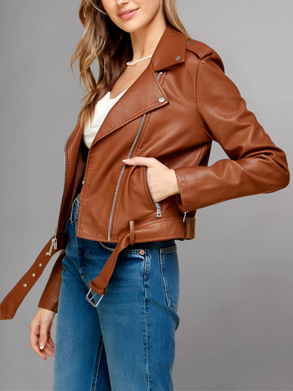 Women's Red Biker Real Leather Jacket