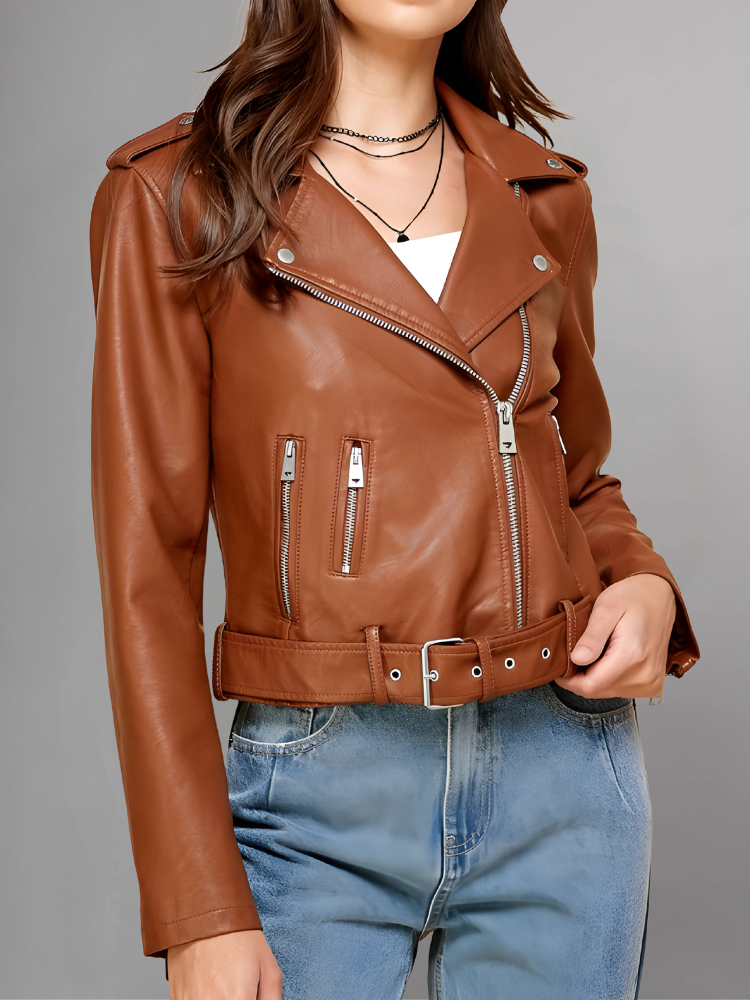 Women's Red Biker Real Leather Jacket