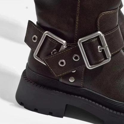 Women's stylish chunky knee-high boots with buckle - women