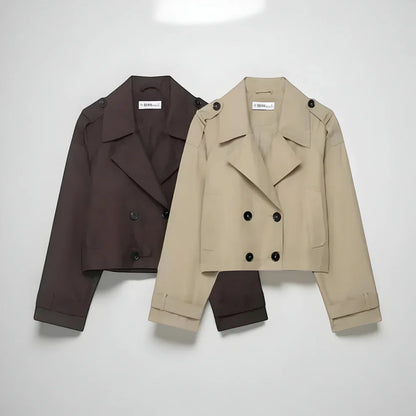 Women’s stylish double-breasted cropped trench coat with pockets – women