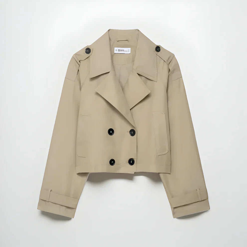 Women’s stylish double-breasted cropped trench coat with pockets – women