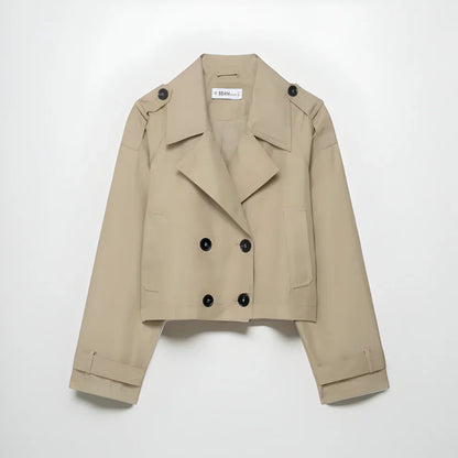 Women’s stylish double-breasted cropped trench coat with pockets – women