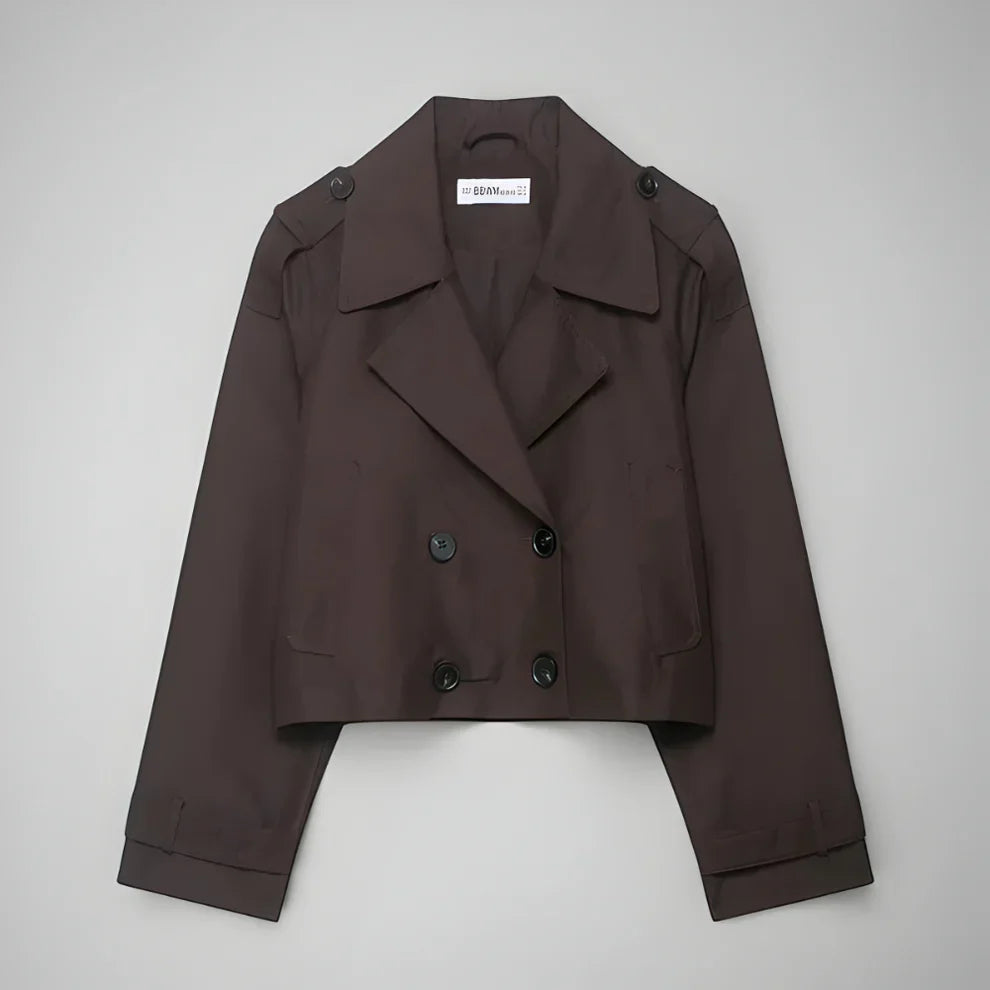 Women’s stylish double-breasted cropped trench coat with pockets – women