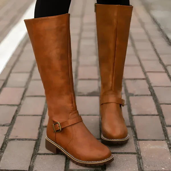 Women's stylish knee-high boots with buckle straps – women