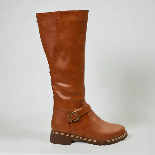 Women's stylish knee-high boots with buckle straps – women