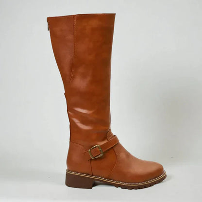 Women's stylish knee-high boots with buckle straps – women