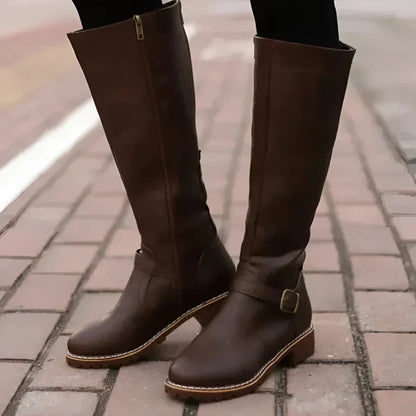 Women's stylish knee-high boots with buckle straps – women