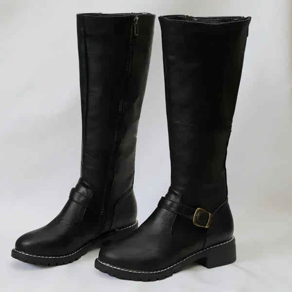 Women's stylish knee-high boots with buckle straps – women