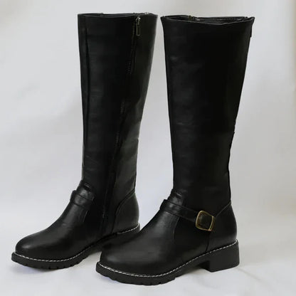 Women's stylish knee-high boots with buckle straps – women