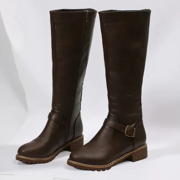Women's stylish knee-high boots with buckle straps – women