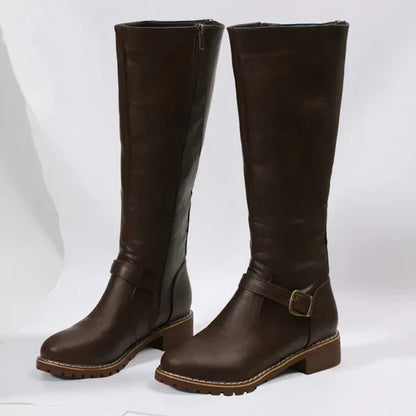 Women's stylish knee-high boots with buckle straps – women