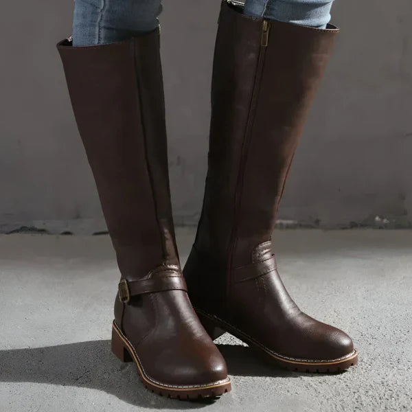 Women's stylish knee-high boots with buckle straps – women