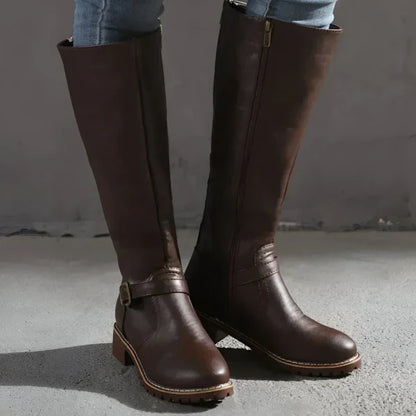 Women's stylish knee-high boots with buckle straps – women