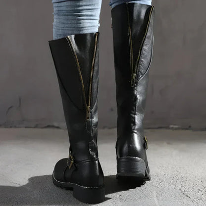 Women's stylish knee-high boots with buckle straps – women