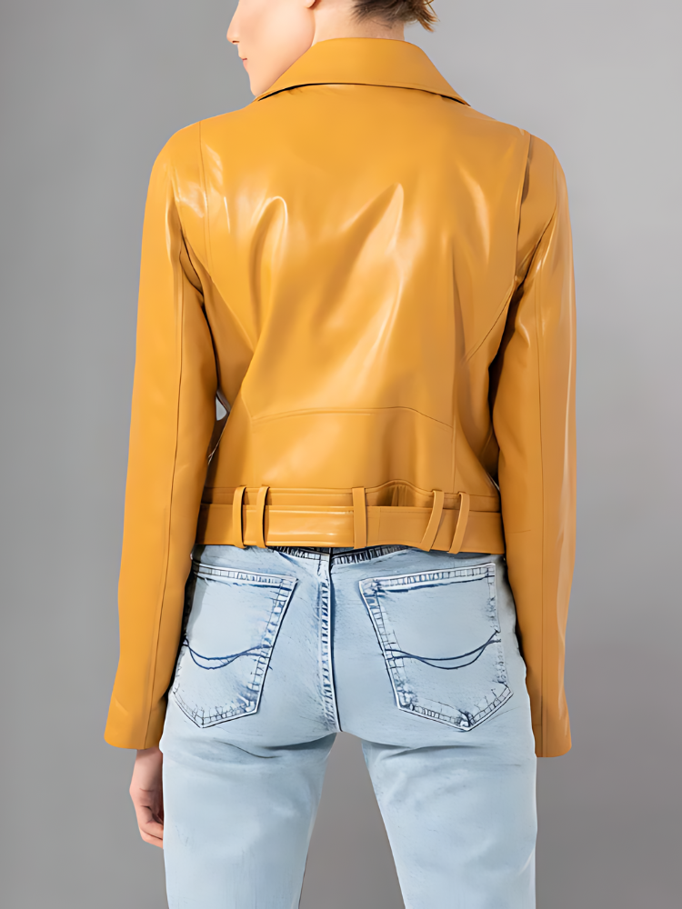 Women's Yellow Moto Leather Jacket