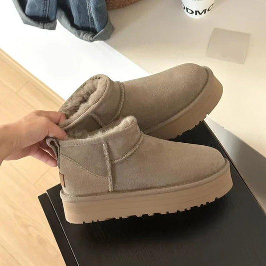 Women’s beige cozy platform ankle boots – women