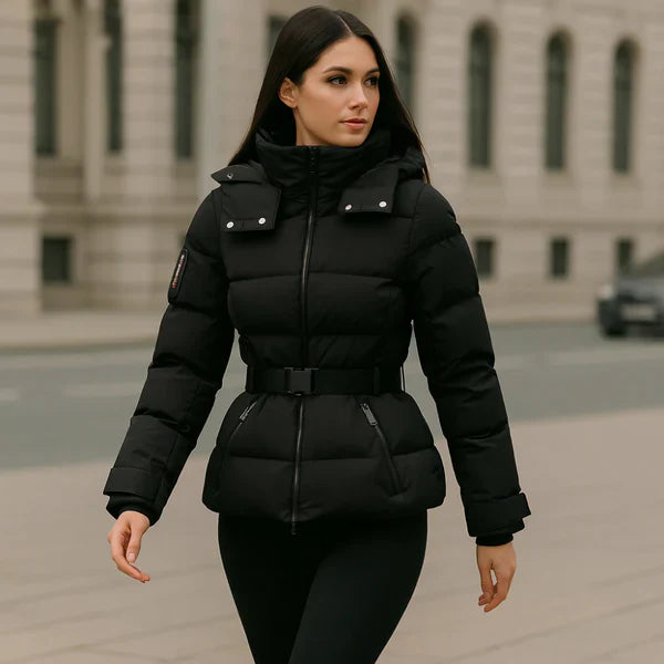 Women’s belted winter puffer jacket – women