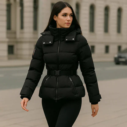 Women’s belted winter puffer jacket – women