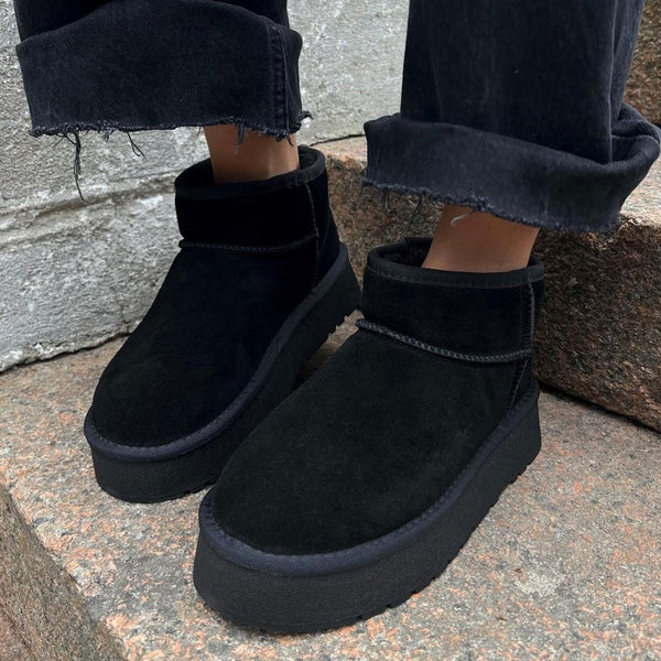 Women’s black cozy platform ankle boots – women