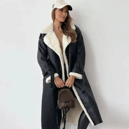 Women’s classic long fleece-lined coat with teddy collar – women