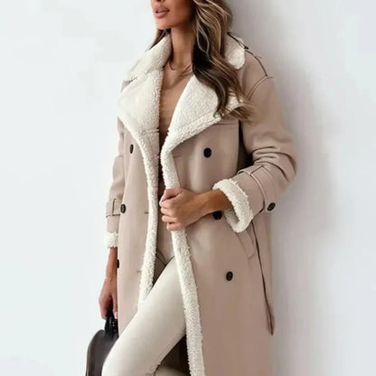 Women’s classic long fleece-lined coat with teddy collar – women