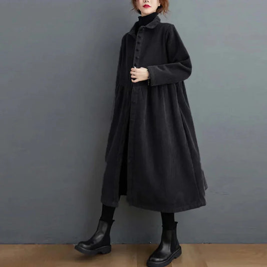 Women’s corduroy winter coat long vintage midi – women