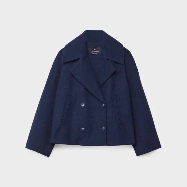 Women's elegant short wool double-breasted coat - women