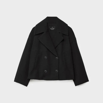 Women's elegant short wool double-breasted coat - women