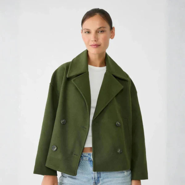 Women's elegant short wool double-breasted coat - women