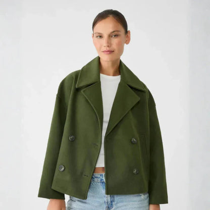 Women's elegant short wool double-breasted coat - women
