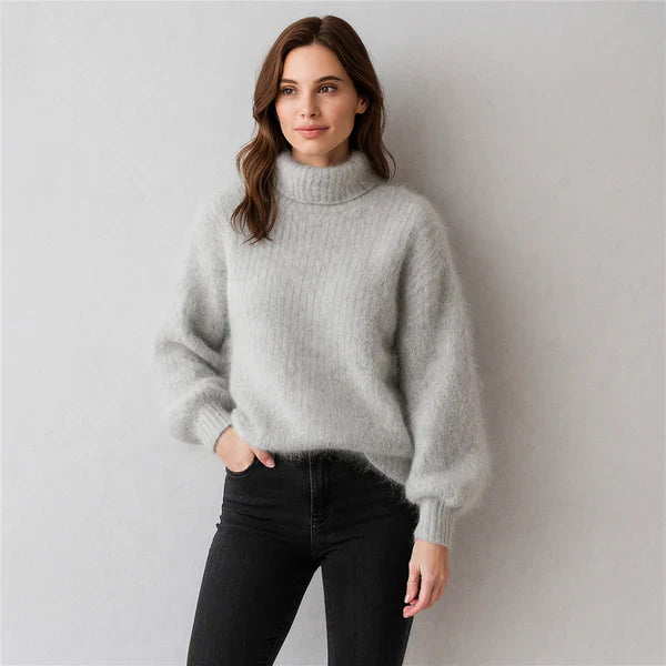 Women’s fluffy oversized turtleneck sweater – women